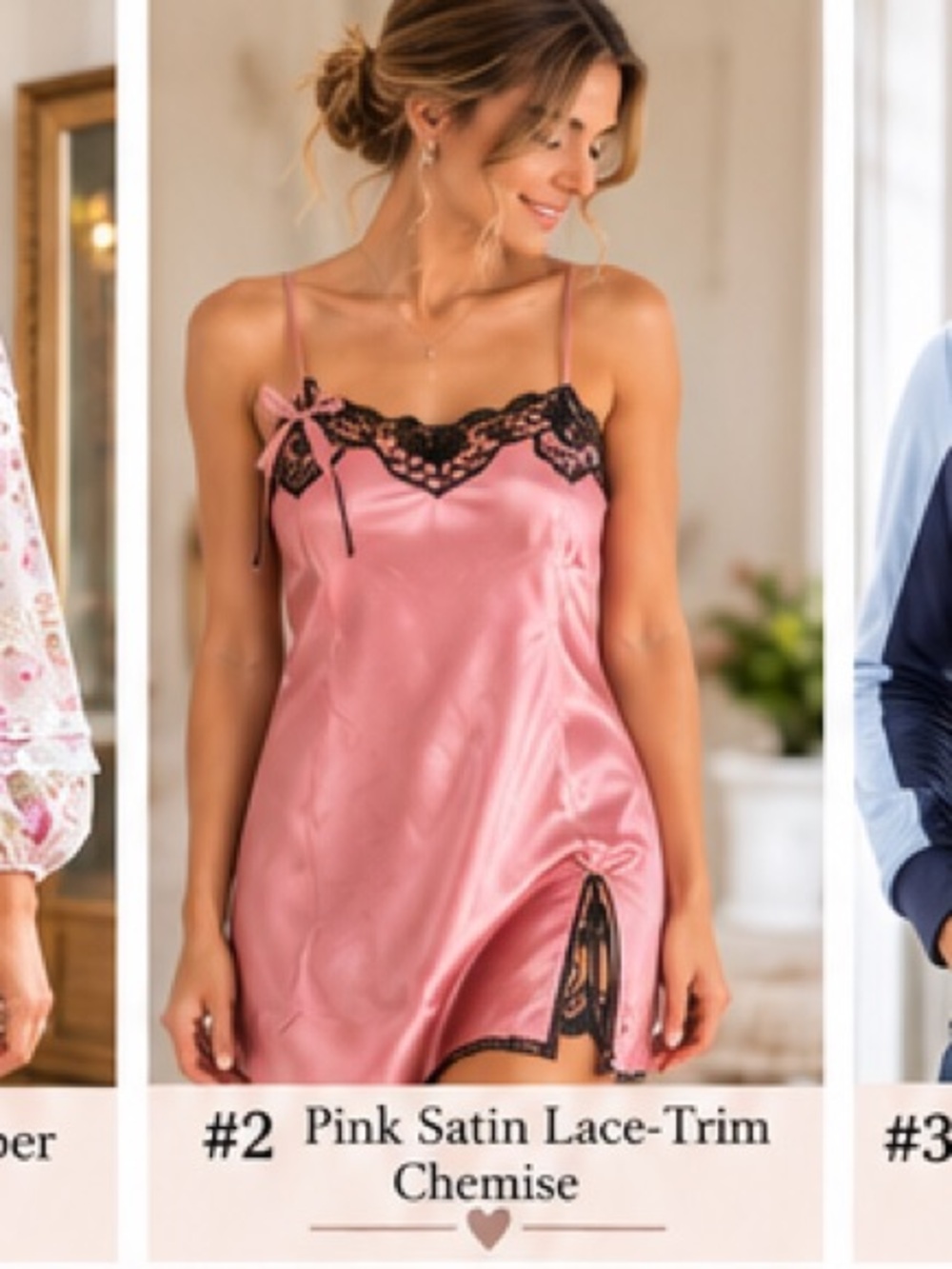 Pink Satin Lace-Trim Chemise
